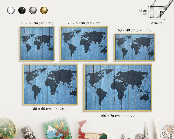 Pizarra magnética de pared en color oro Mapa del mundo