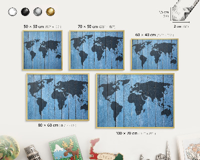 Pizarra magnética de pared en color oro Mapa del mundo