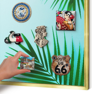 Tablero para imanes decorativo con marco dorado Hojas verdes