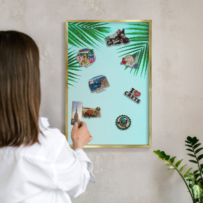 Tablero para imanes decorativo con marco dorado Hojas verdes