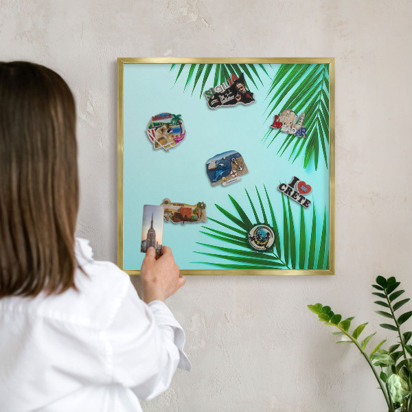 Tablero para imanes decorativo con marco dorado Hojas verdes