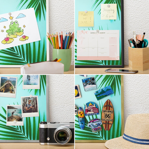 Tablero para imanes decorativo con marco dorado Hojas verdes