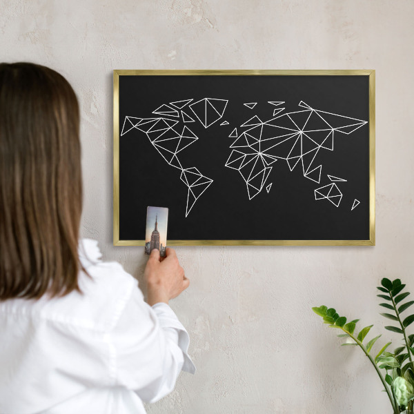 Pizarra magnética de pared en color oro Mapa del mundo