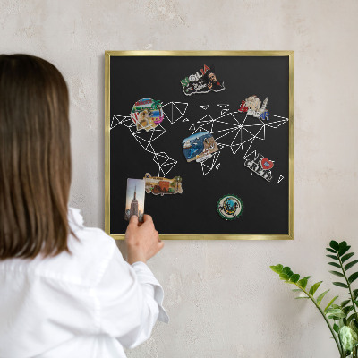 Pizarra magnética de pared en color oro Mapa del mundo
