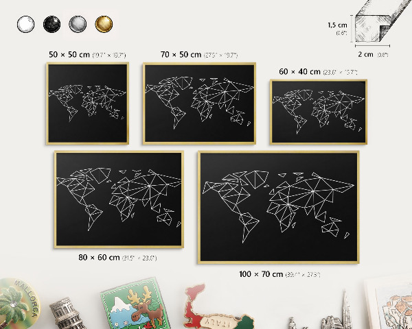 Pizarra magnética de pared en color oro Mapa del mundo