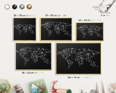 Pizarra magnética de pared en color oro Mapa del mundo