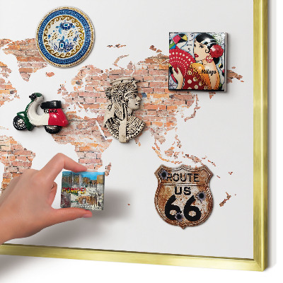 Tablero para imanes decorativo con marco dorado Mapa de ladrillos