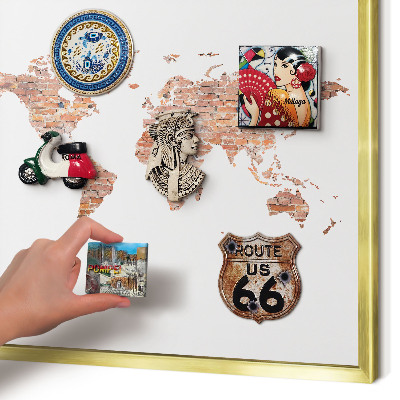 Tablero para imanes decorativo con marco dorado Mapa de ladrillos