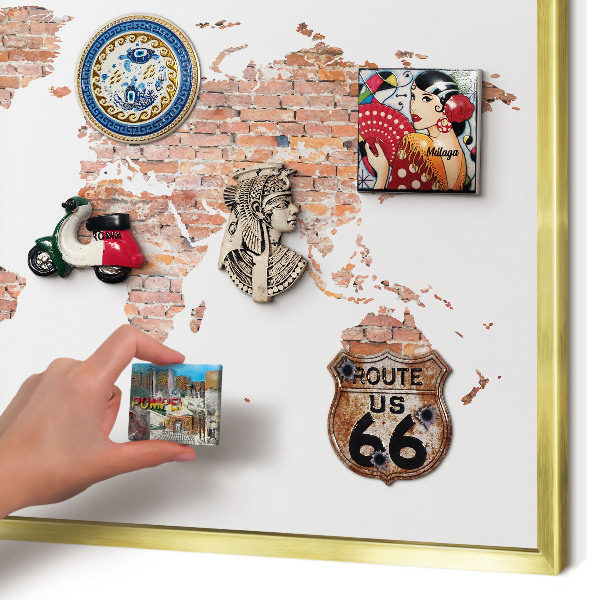 Tablero para imanes decorativo con marco dorado Mapa de ladrillos