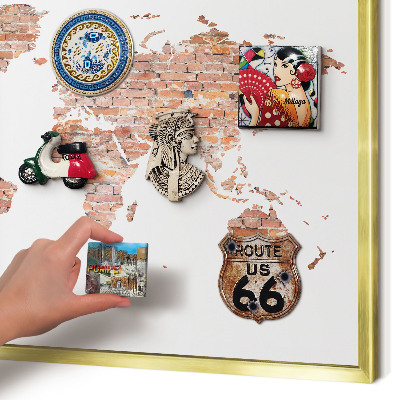 Tablero para imanes decorativo con marco dorado Mapa de ladrillos