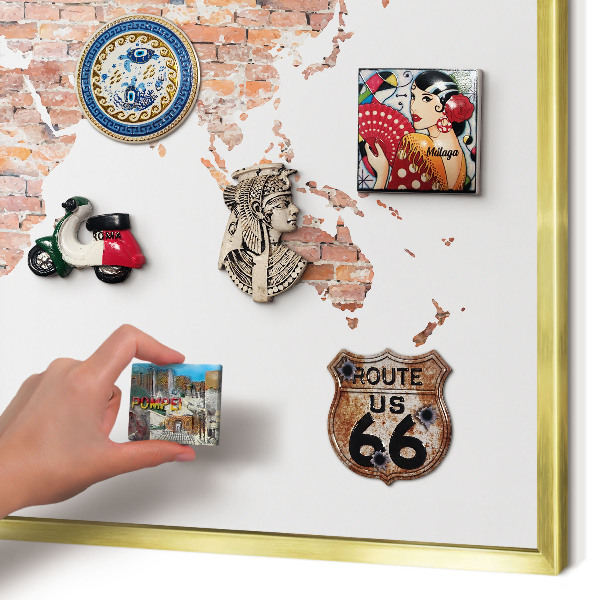 Tablero para imanes decorativo con marco dorado Mapa de ladrillos
