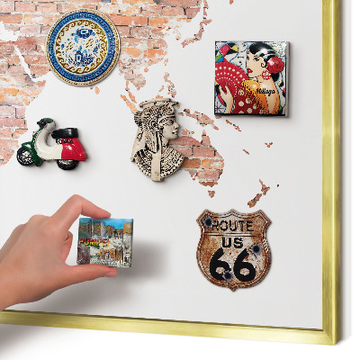 Tablero para imanes decorativo con marco dorado Mapa de ladrillos