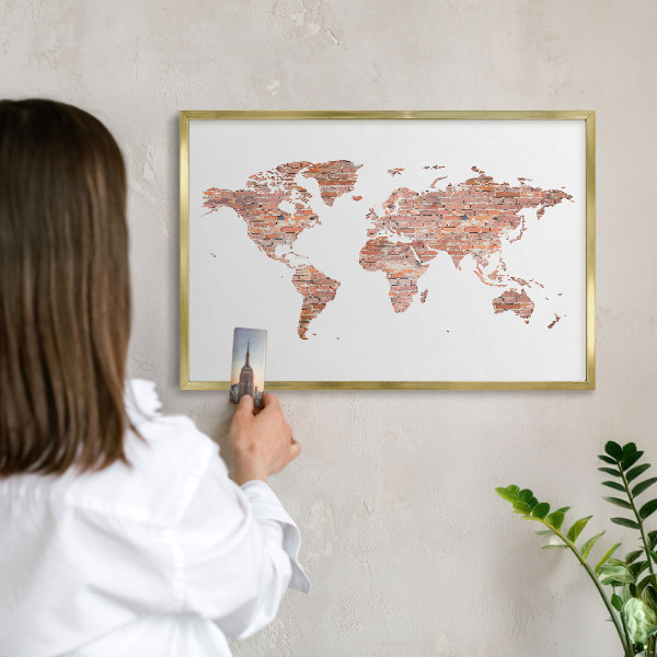 Tablero para imanes decorativo con marco dorado Mapa de ladrillos