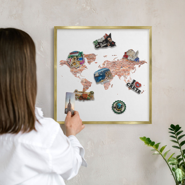 Tablero para imanes decorativo con marco dorado Mapa de ladrillos