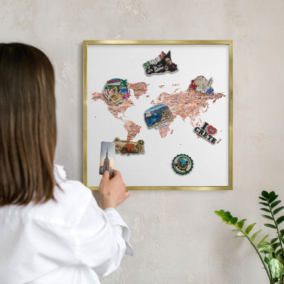 Tablero para imanes decorativo con marco dorado Mapa de ladrillos