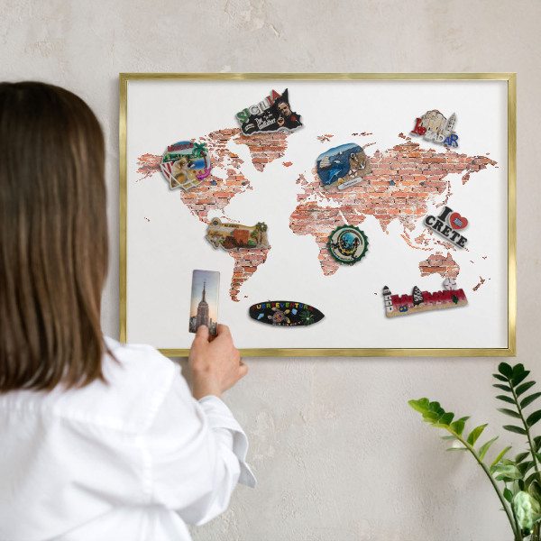 Tablero para imanes decorativo con marco dorado Mapa de ladrillos