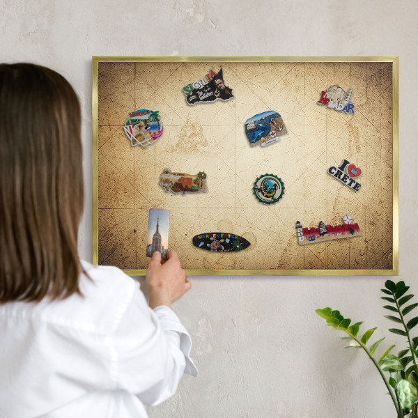 Pizarra magnética de pared en color oro Mapa antiguo