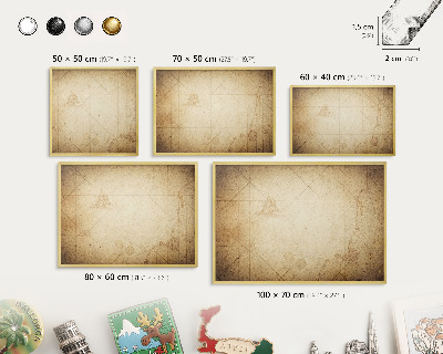 Pizarra magnética de pared en color oro Mapa antiguo
