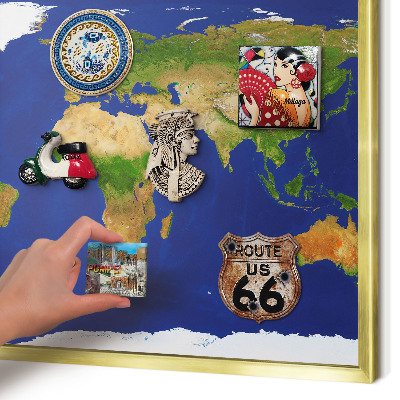 Tablero para imanes decorativo con marco dorado Cartografiando el mundo