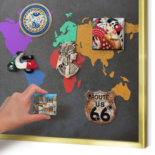 Tablero para imanes decorativo con marco dorado Mapa de colores