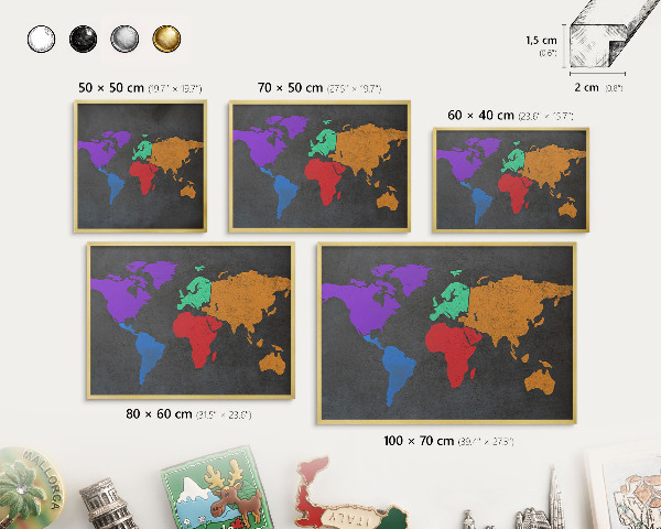 Tablero para imanes decorativo con marco dorado Mapa de colores