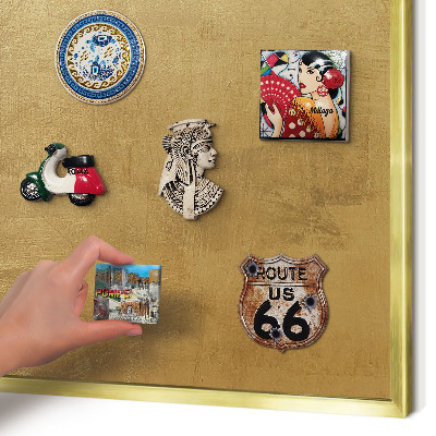 Tablero para imanes decorativo con marco dorado Textura amarilla