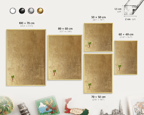 Tablero para imanes decorativo con marco dorado Textura amarilla