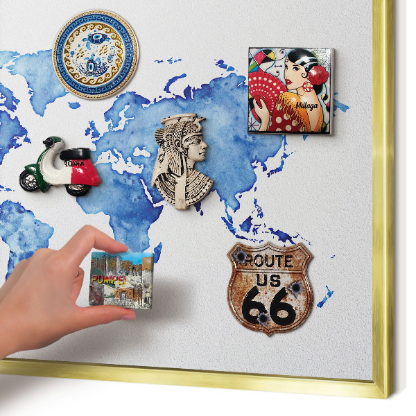 Pizarra magnética de pared en color oro Mapa de acuarela