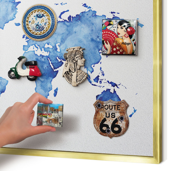 Pizarra magnética de pared en color oro Mapa de acuarela