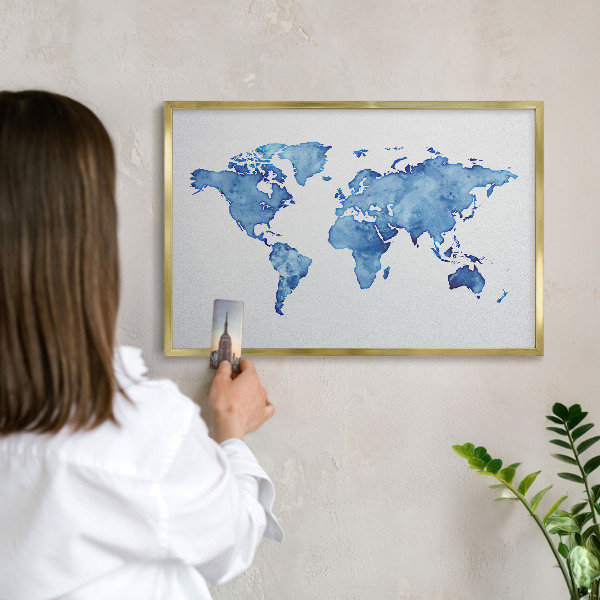 Pizarra magnética de pared en color oro Mapa de acuarela