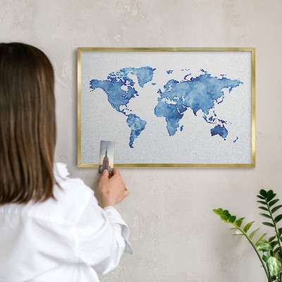 Pizarra magnética de pared en color oro Mapa de acuarela
