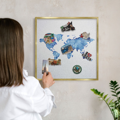 Pizarra magnética de pared en color oro Mapa de acuarela