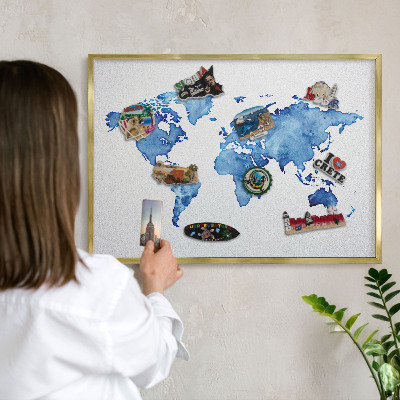 Pizarra magnética de pared en color oro Mapa de acuarela