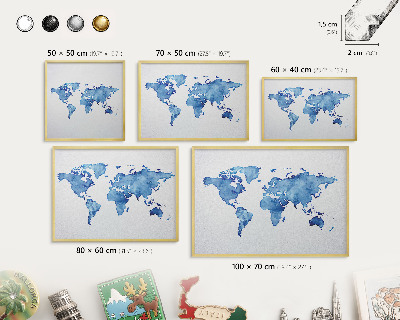 Pizarra magnética de pared en color oro Mapa de acuarela
