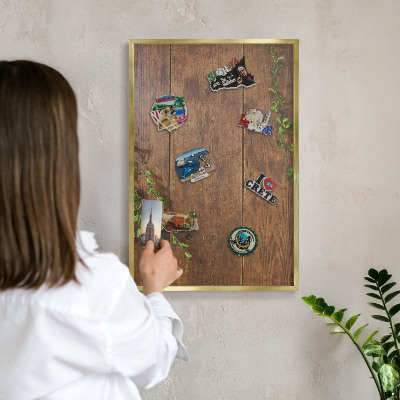 Tablero para imanes decorativo con marco dorado Naturaleza de la madera