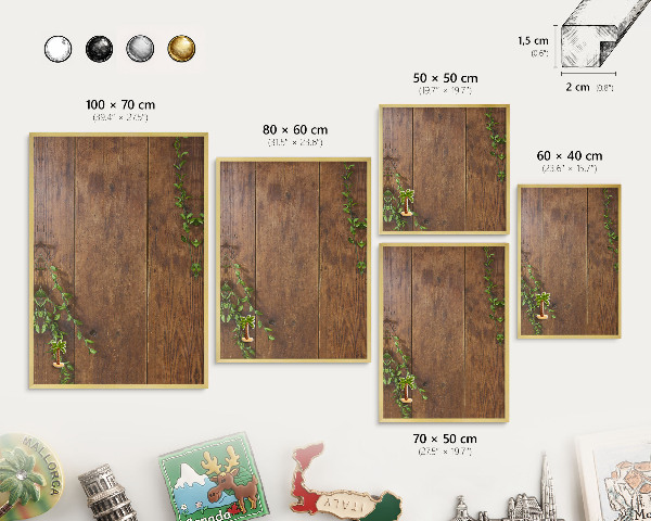 Tablero para imanes decorativo con marco dorado Naturaleza de la madera