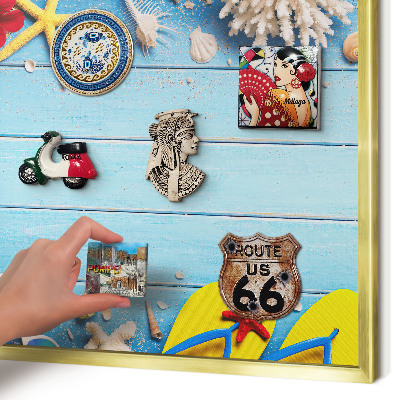 Tablero para imanes decorativo con marco dorado Playa de vacaciones