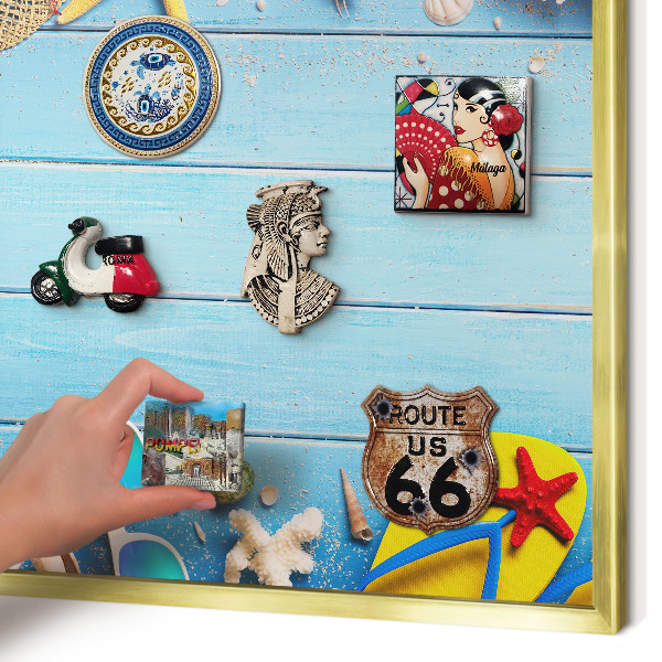 Tablero para imanes decorativo con marco dorado Playa de vacaciones