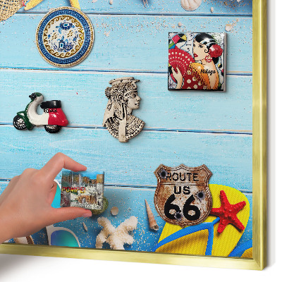 Tablero para imanes decorativo con marco dorado Playa de vacaciones