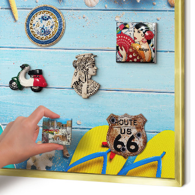Tablero para imanes decorativo con marco dorado Playa de vacaciones