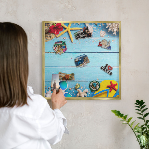 Tablero para imanes decorativo con marco dorado Playa de vacaciones
