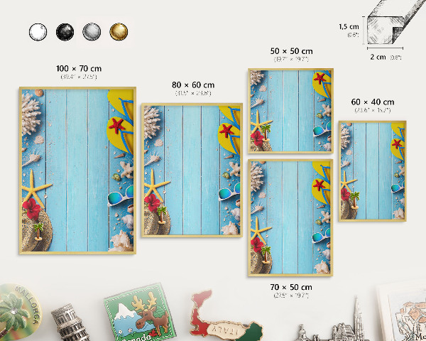 Tablero para imanes decorativo con marco dorado Playa de vacaciones
