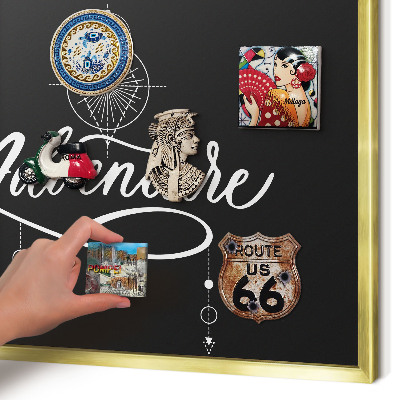 Tablero para imanes decorativo con marco dorado Inspiración para viajar