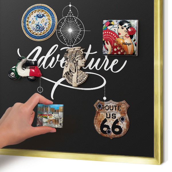 Tablero para imanes decorativo con marco dorado Inspiración para viajar