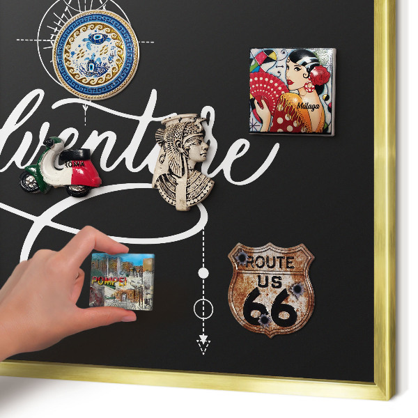 Tablero para imanes decorativo con marco dorado Inspiración para viajar