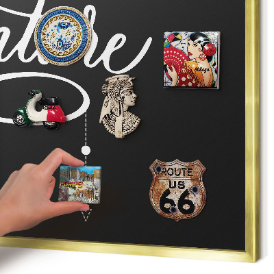 Tablero para imanes decorativo con marco dorado Inspiración para viajar