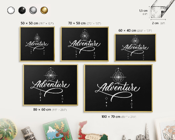 Tablero para imanes decorativo con marco dorado Inspiración para viajar