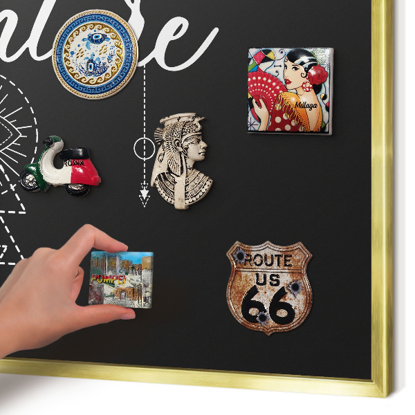Tablero para imanes decorativo con marco dorado Aventura al aire libre