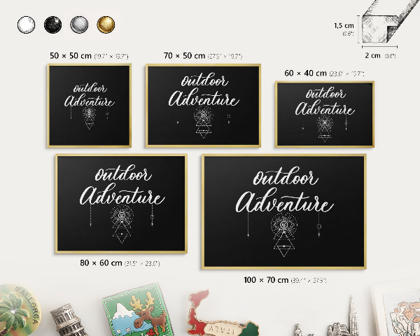 Tablero para imanes decorativo con marco dorado Aventura al aire libre