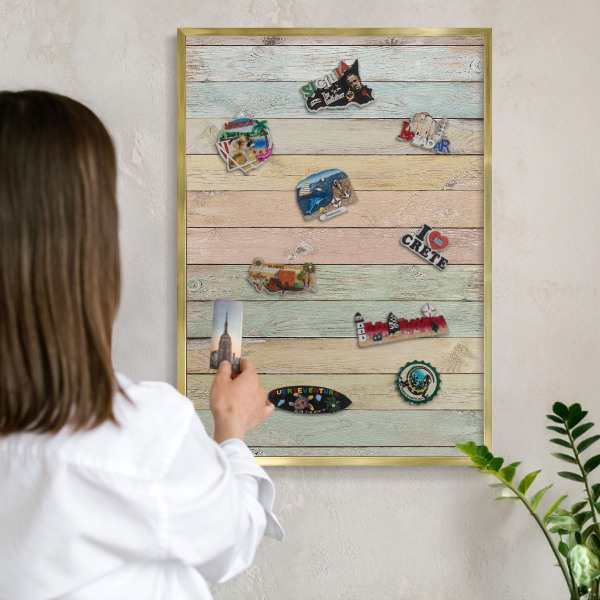 Pizarra magnética de pared en color oro Tablas rústicas